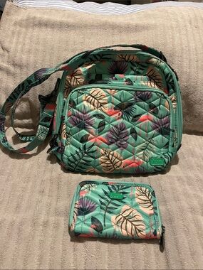 Lug Ranger Quilted Crossbody Bag & Wallet - Mint Tropical Leaf